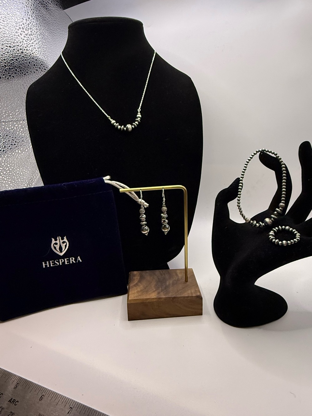 Hespera Sterling Silver Navajo Pearls Necklace, Earring, Bracelet and Ring Set